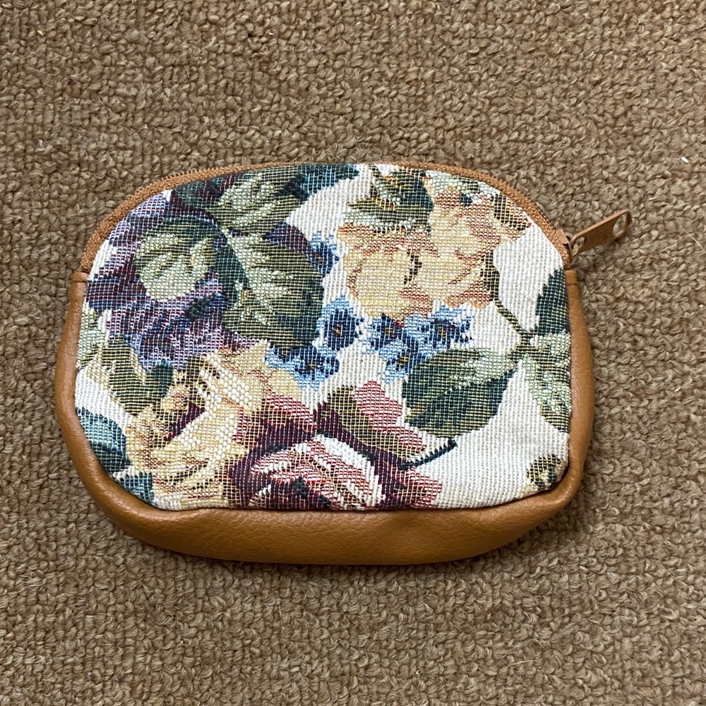 Floral Tapestry Pouch with Tan Accents